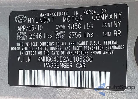 2010 Hyundai Genesis 3.8 из США, поврежденный, VIN KMHGC4DE2AU105230